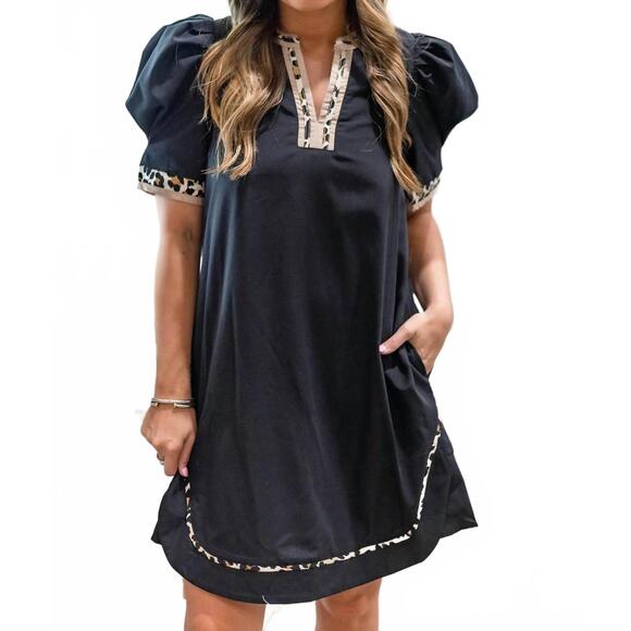 ENTRO Dresses & Skirts - NEW ENTRO leopard shift dress in black animal print trim